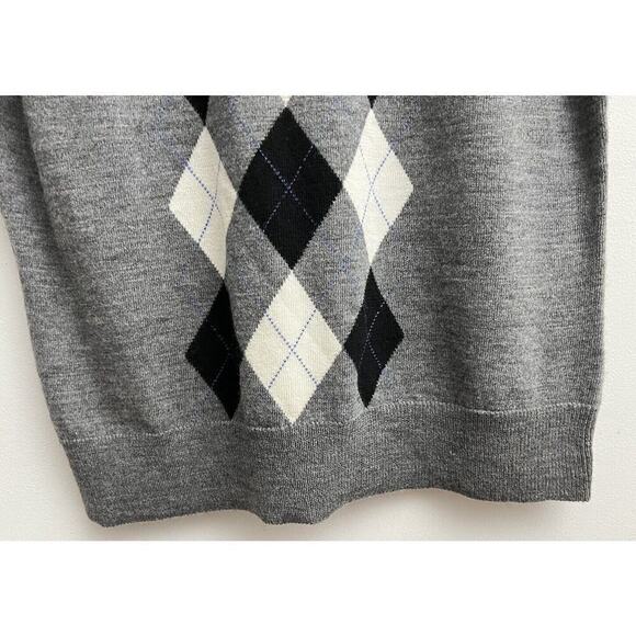 Tweeds Women’s Sz L Gray Blk Argyle 100% Merino Wool Turtleneck Sweater Academia - Picture 6 of 7